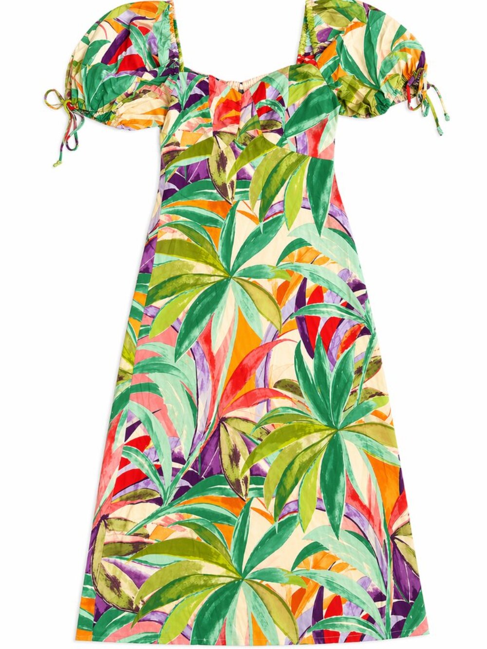 Charles Henry Tropical Puff Sleeve Midi Dress Size M NWT - Picture 2 of 5